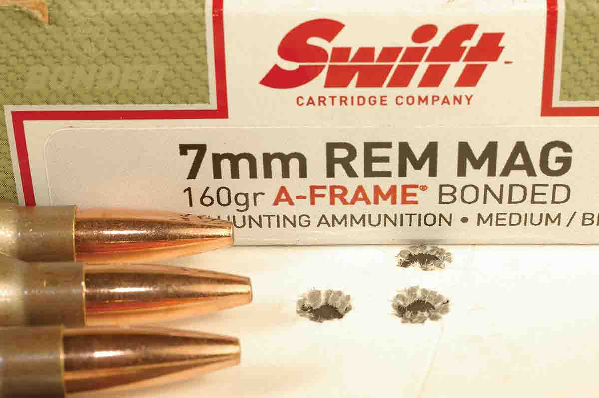 New Swift 7mm Remington Magnum loads with 160-grain A-Frames grouped well at 100 yards.